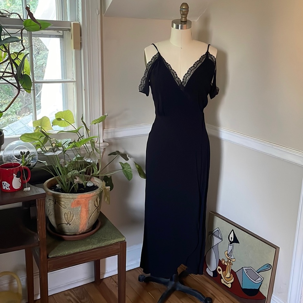 Reformation off the shoulder wrap dress, viscose/rayon, small